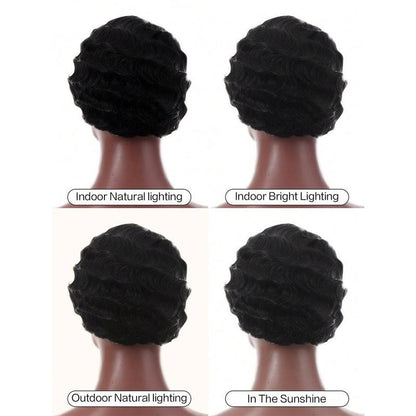 Vintage Short Finger Wave Curly Wigs Pixie Cut Wigs with Bangs